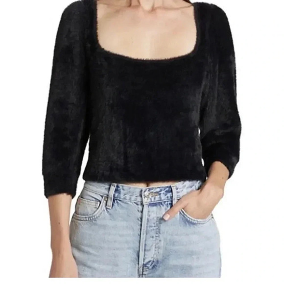 Free People Black Fuzzy Moonbeam women’s Medium - Picture 2 of 9